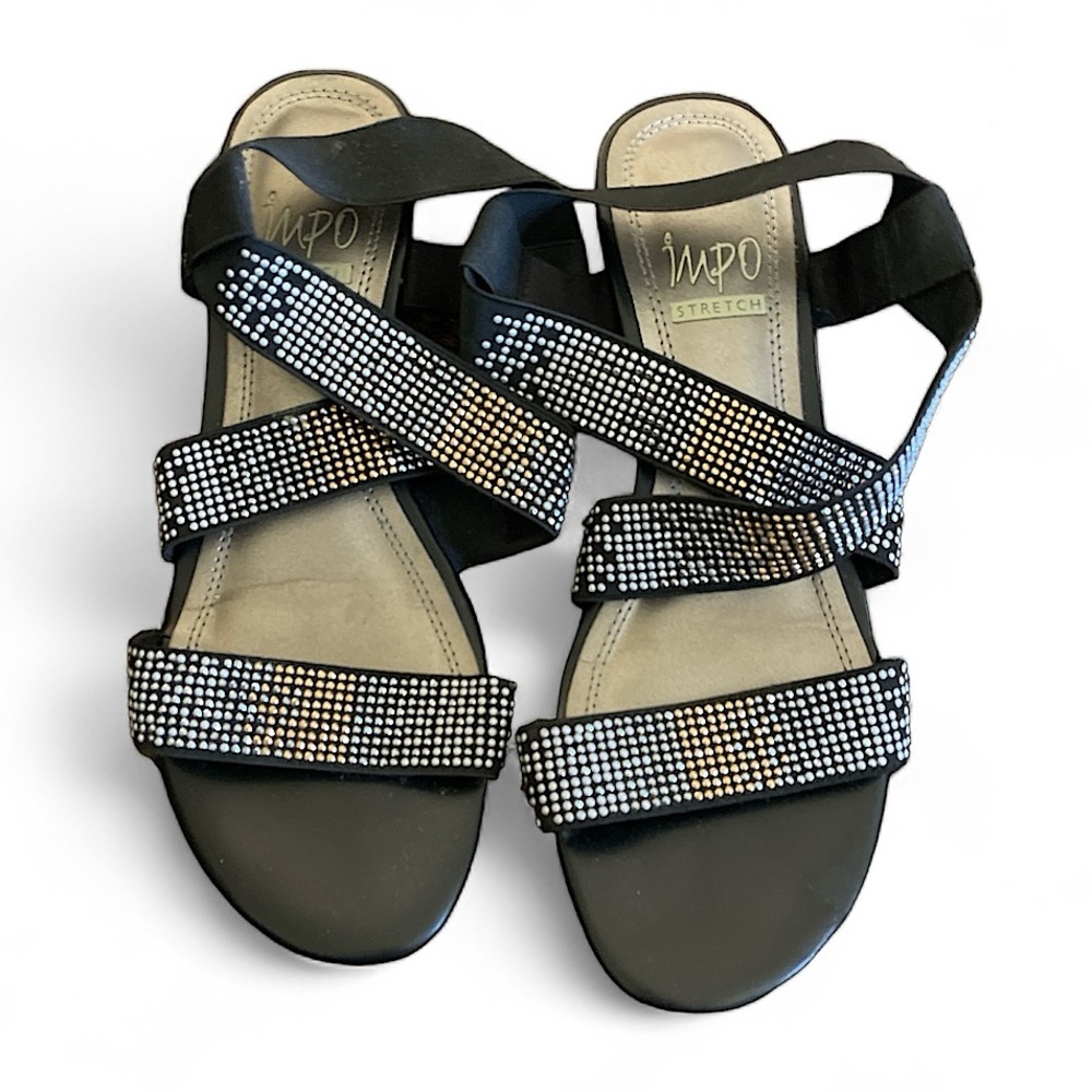 Impo Stretch Black Rhinestone Strappy Sandals
